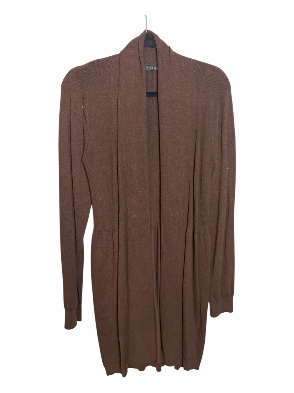 Cyrus Knit Brown Shawl Collar Open Cardigan Sweater Long Sleeve XL Rayon Nylon